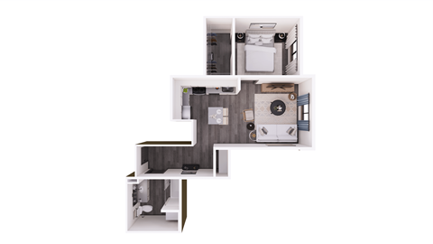 the bungalow floor plan with bedroom and living room